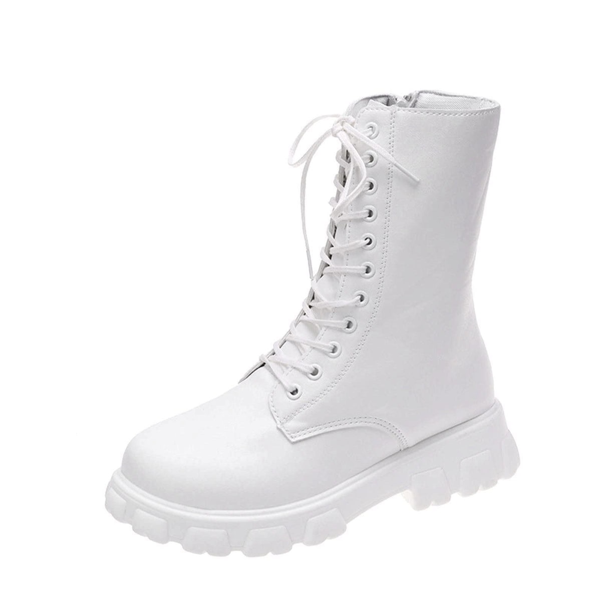 Women's Lace Up Chunky Mid Calf Boots C806