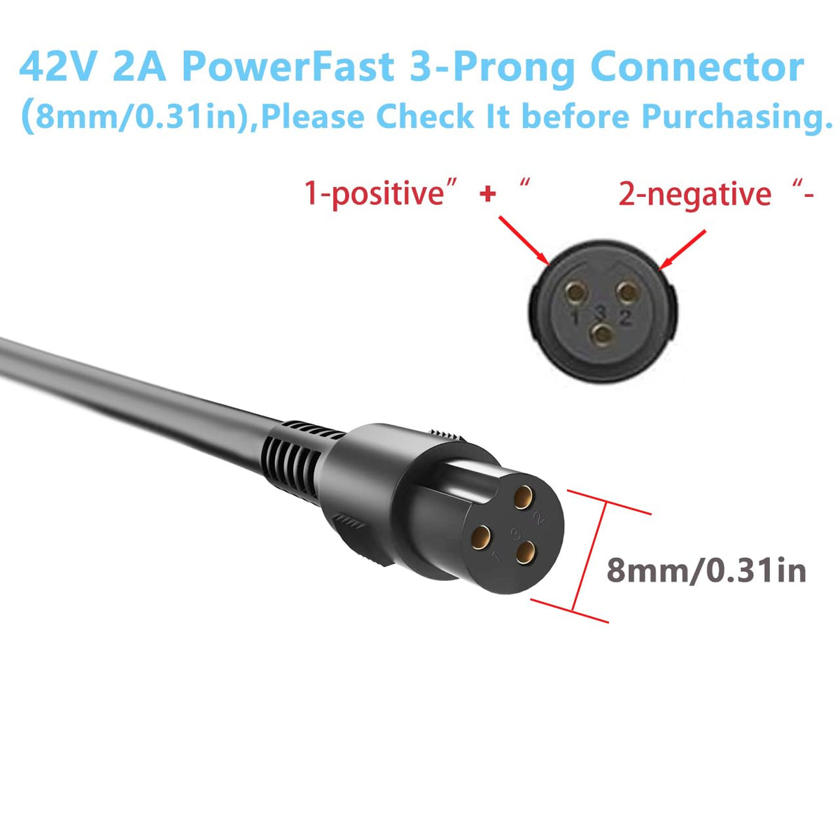 42V 2A Power Adapter 3-Prong Inline Connector Lithium Battery Charger E97707