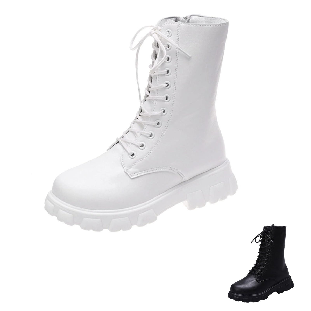 Women's Lace Up Chunky Mid Calf Boots C806