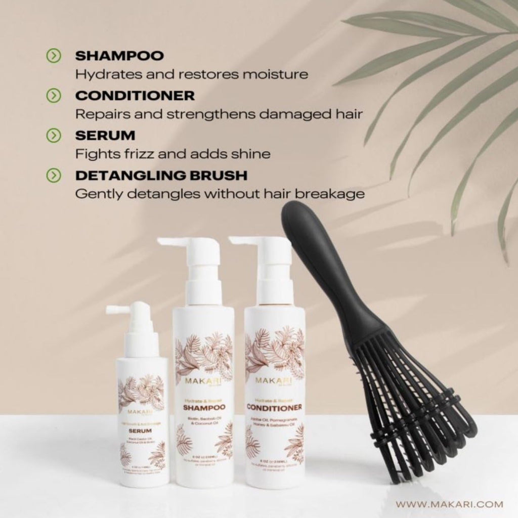Hair Care Set with Shampoo, Conditioner, Serum & Brush J8850