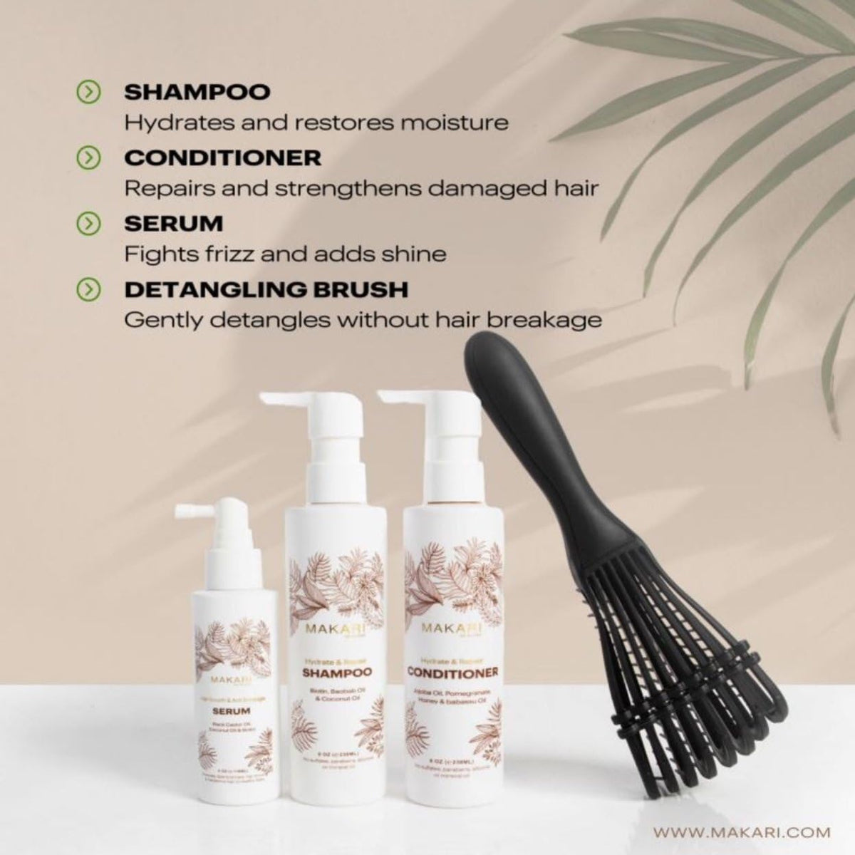 Hair Care Set with Shampoo, Conditioner, Serum & Brush J8850