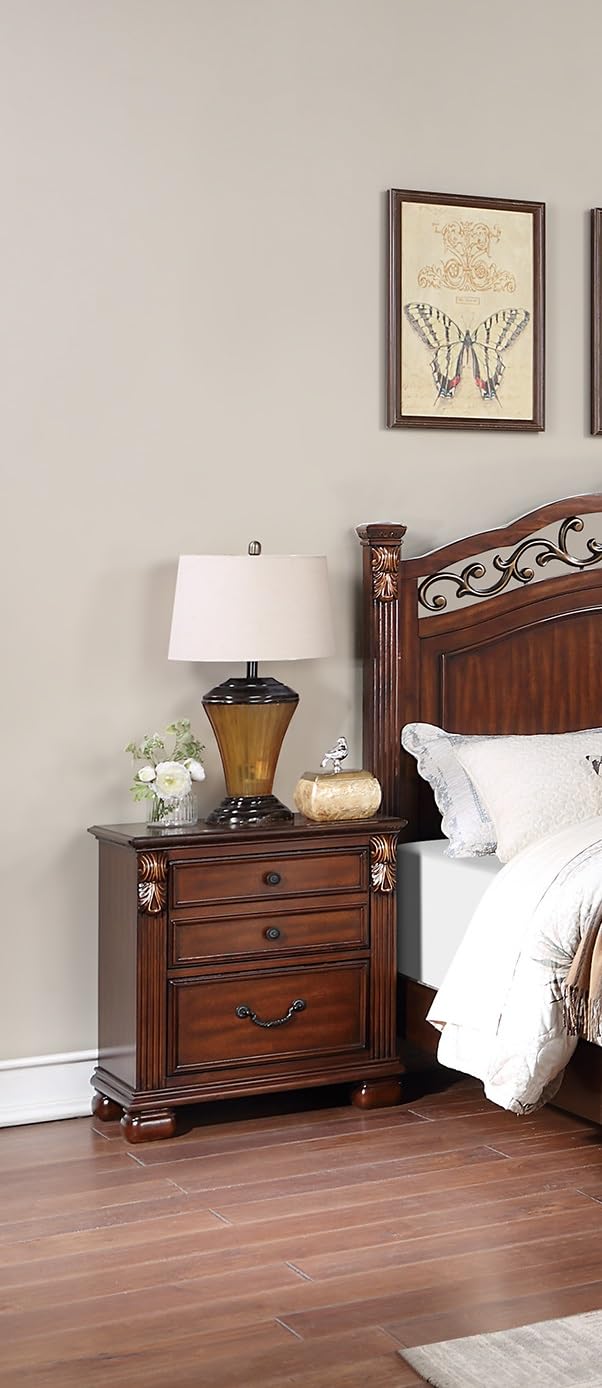 Dark Cherry California King Size Bed 3pc Set with Nightstands N9235