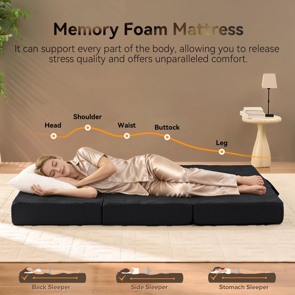 6 Inch Memory Foam Tri-Fold Twin Mattress with Washable Cover F2164
