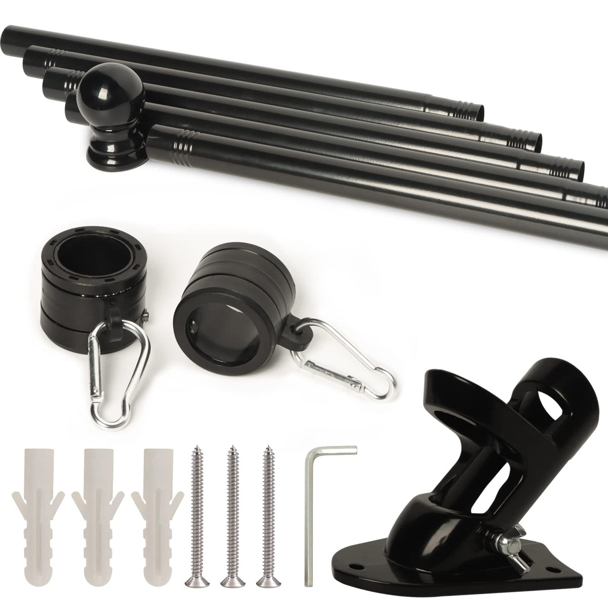 6FT Black Stainless Steel Flag Pole Kit D8621