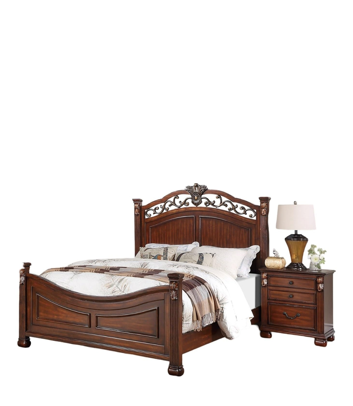 Dark Cherry California King Size Bed 3pc Set with Nightstands N9235