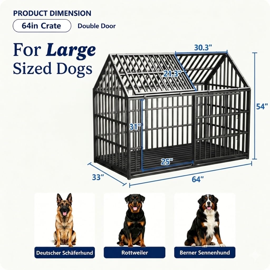 64 inches Heavy Duty Metal Dog Crate W23117