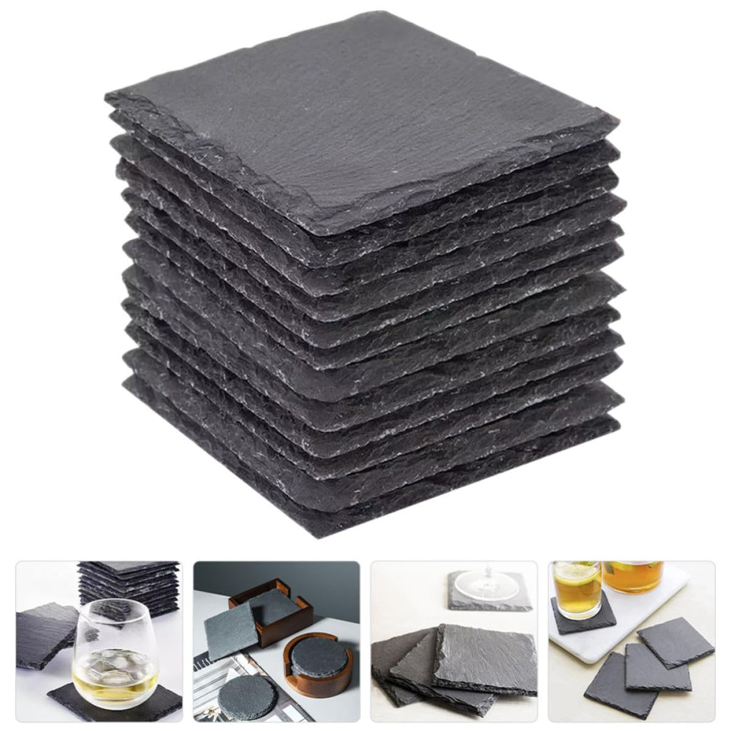 12 Pc Natural Stone Square Drink Coasters V390