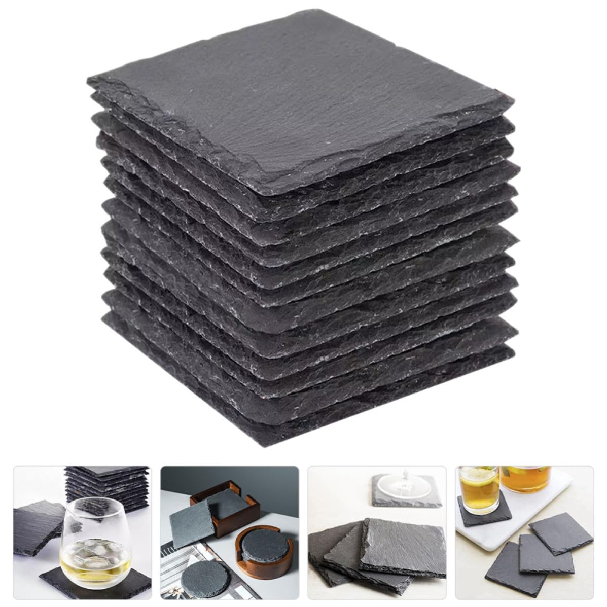 12 Pc Natural Stone Square Drink Coasters V390