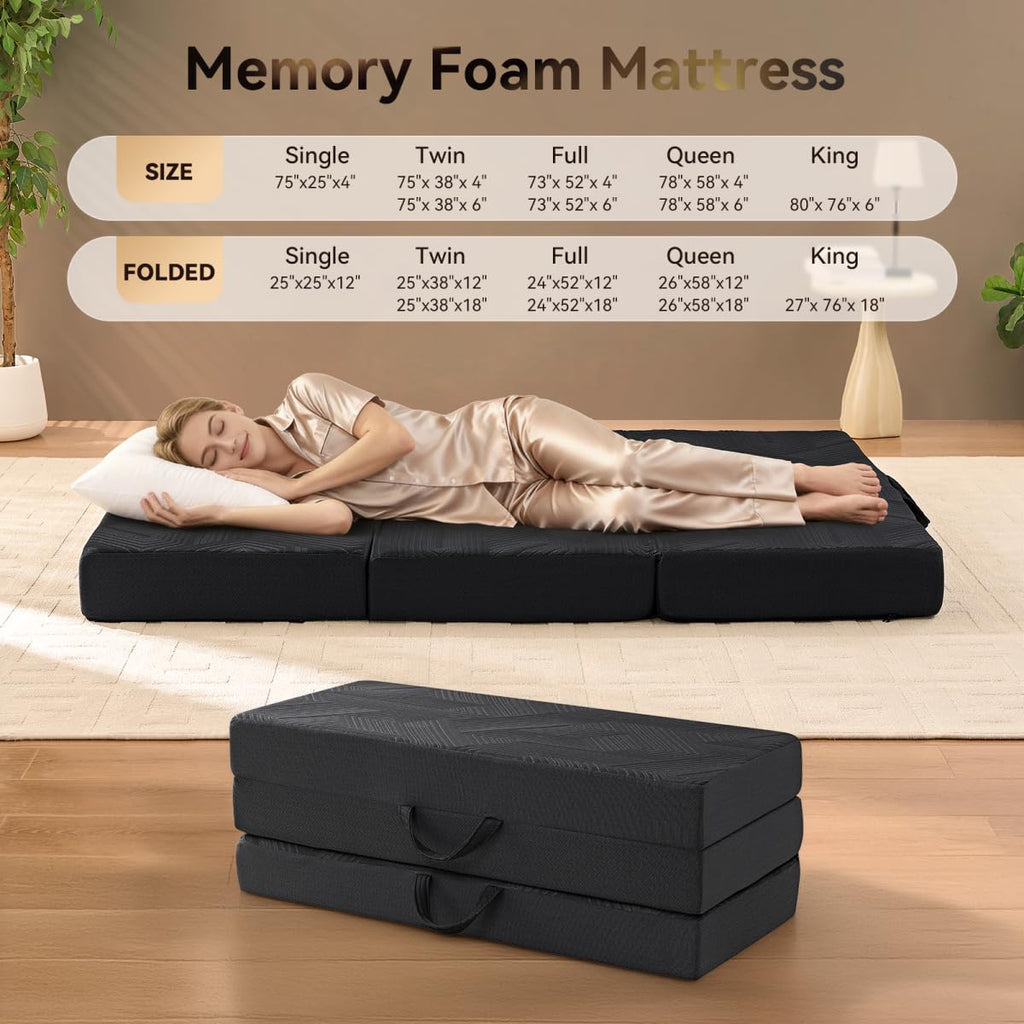 6 Inch Memory Foam Tri-Fold Twin Mattress with Washable Cover F2164