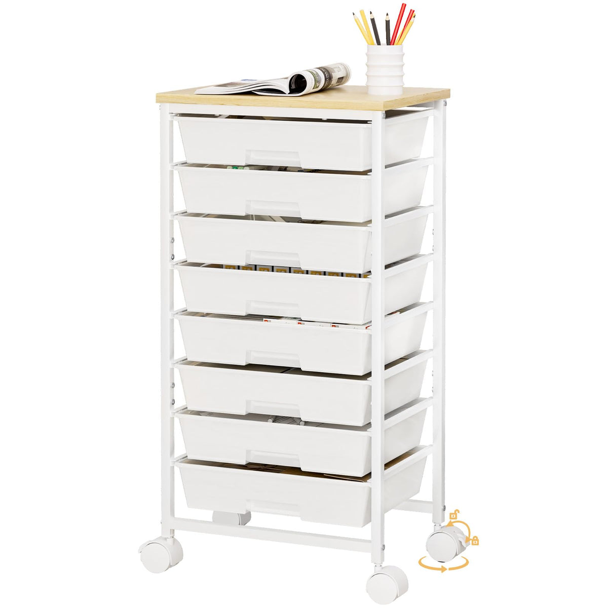Rolling Storage Drawer Cart 8 Drawer Lockable Wheels W9387