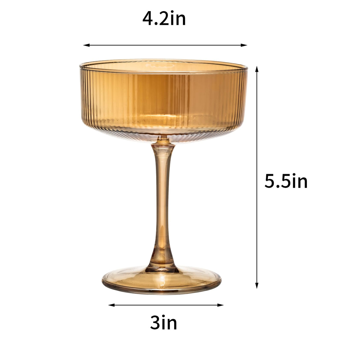 Set of 6 Amber Ribbed Coupe Cocktail Glasses H141