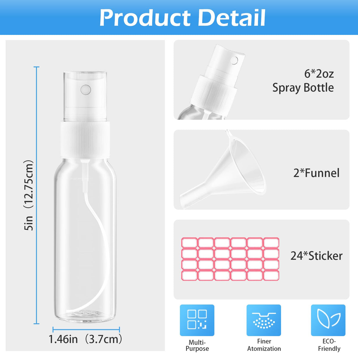 Clear 2.7oz 6 Pack Mini Spray Bottles B85380