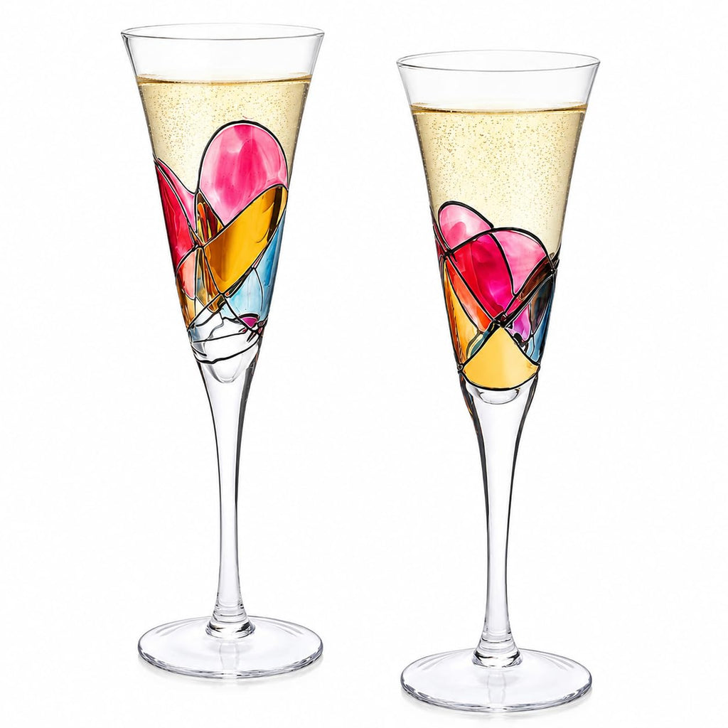 Hand Painted Martini Champagne Cocktail Glasses 2 Set S681