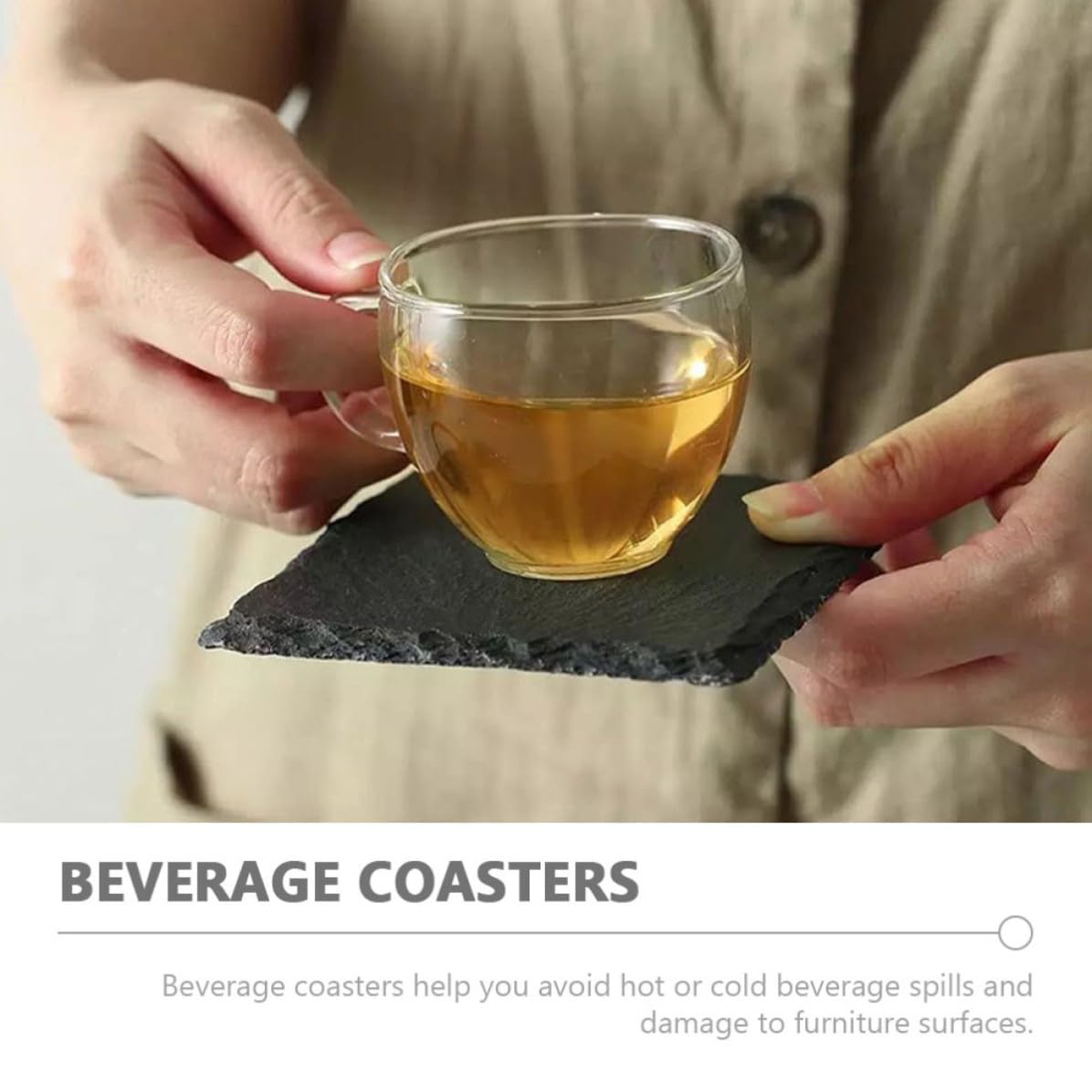 12 Pc Natural Stone Square Drink Coasters V390