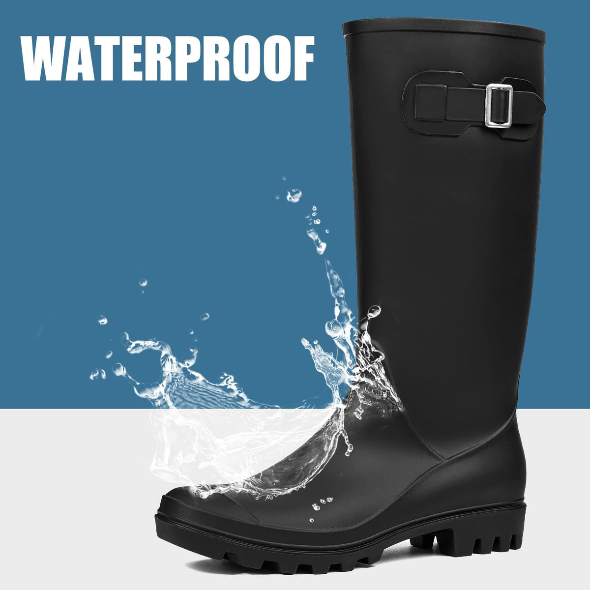 Women's Tall Waterproof Rubber Wide Calf Rain Boots M263
