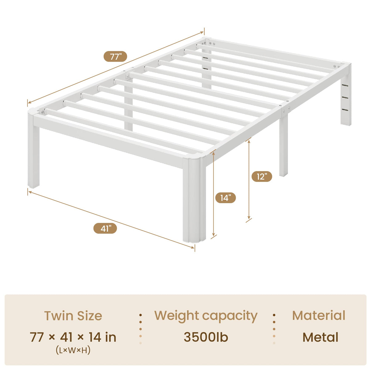 14" Twin Heavy Duty Metal Platform Bed Frame N71651