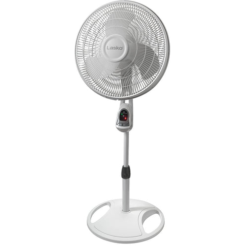 16" White Oscillating Pedestal Fan with Remote and 18" Black Adjustable Pedestal Fan Y80946