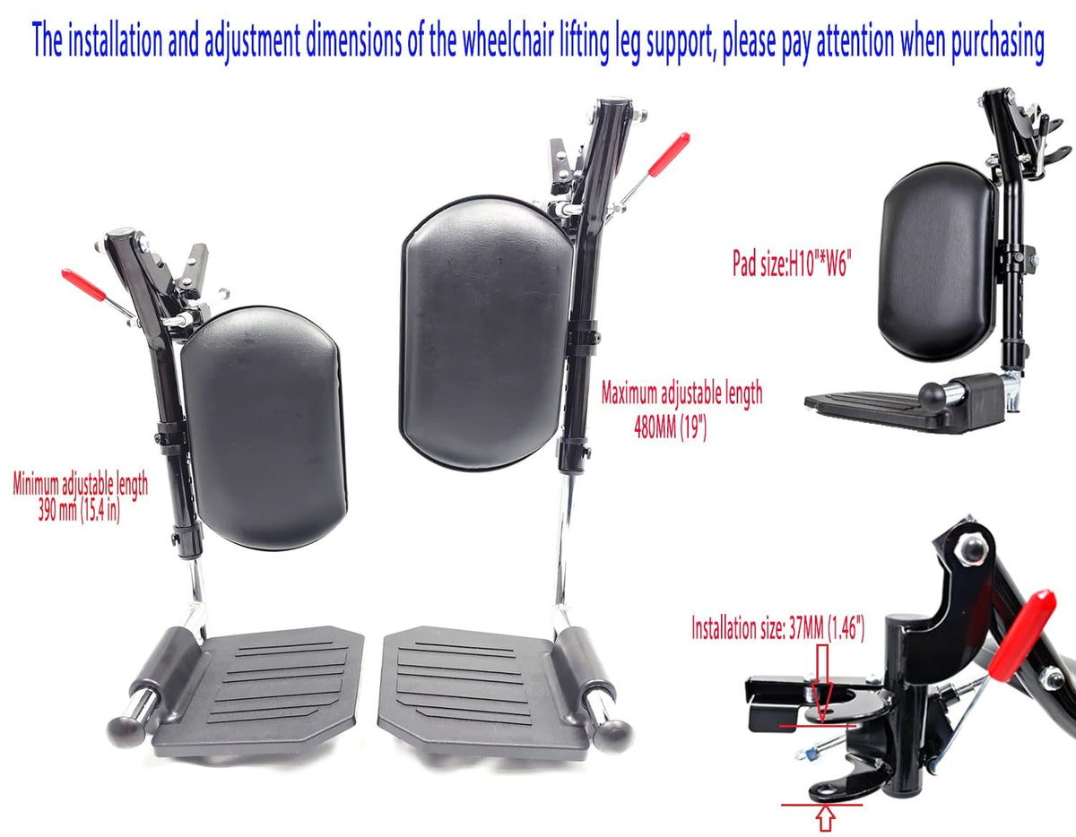 Black Wheelchair Elevating Leg Rest with Calf Pads and Composite Footplates B3953
