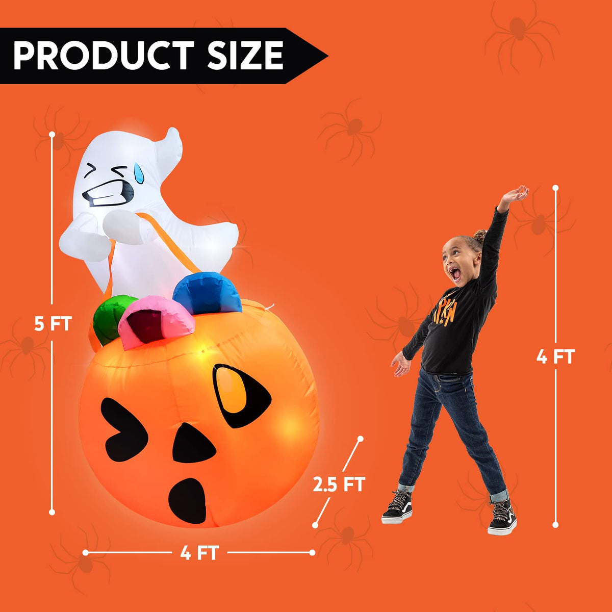 5 FT Halloween Inflatable Ghost with Build-in LEDs C9859
