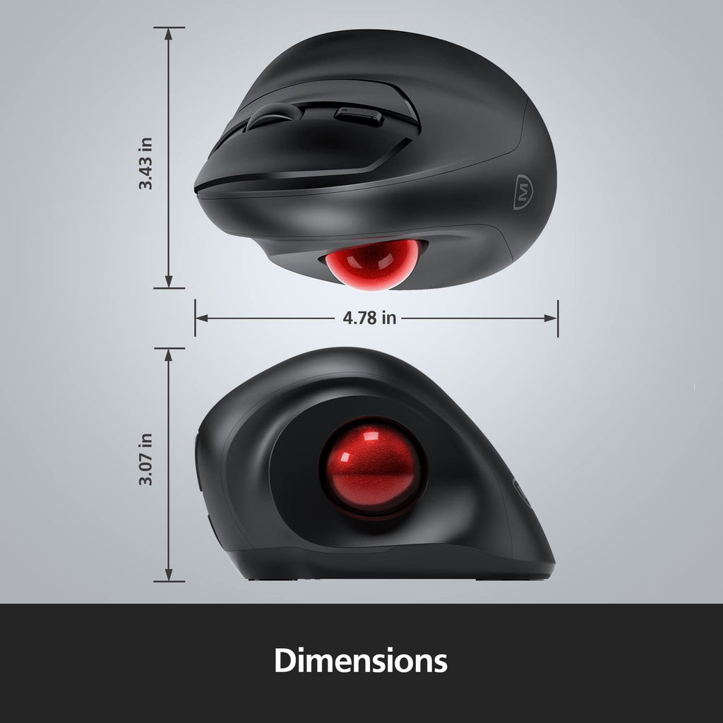 Wireless Ergonomic Trackball Mouse, 3 Adjustable DPI, Black Q231884
