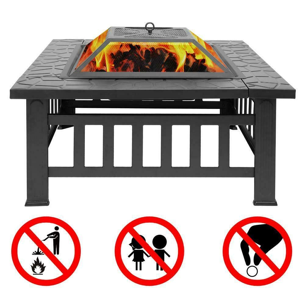 32" Square Metal Wood Burning Fire Pit with Poker & Mesh Cover H610