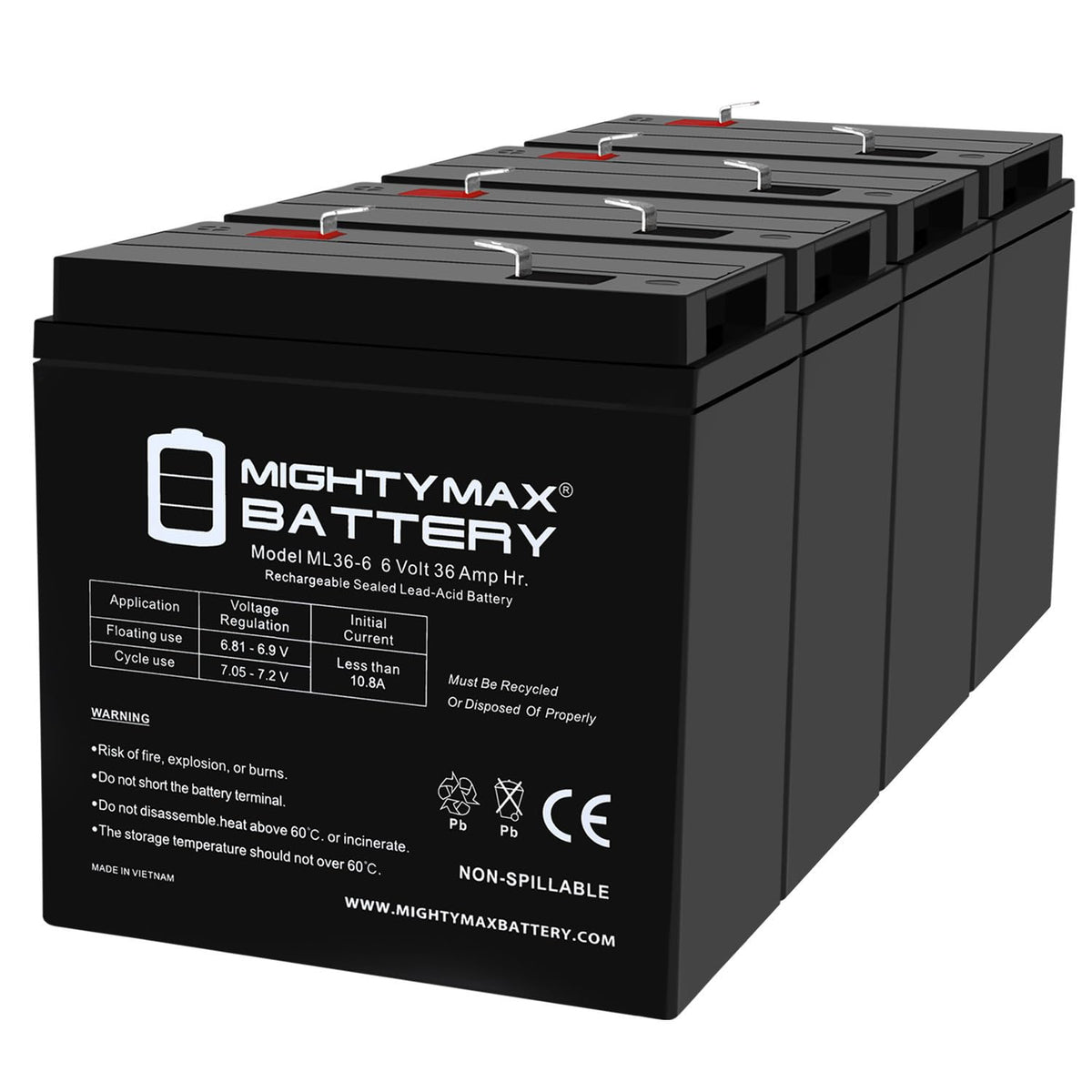 6V 36Ah AGM F2 Terminal Battery 4 Pack L992486