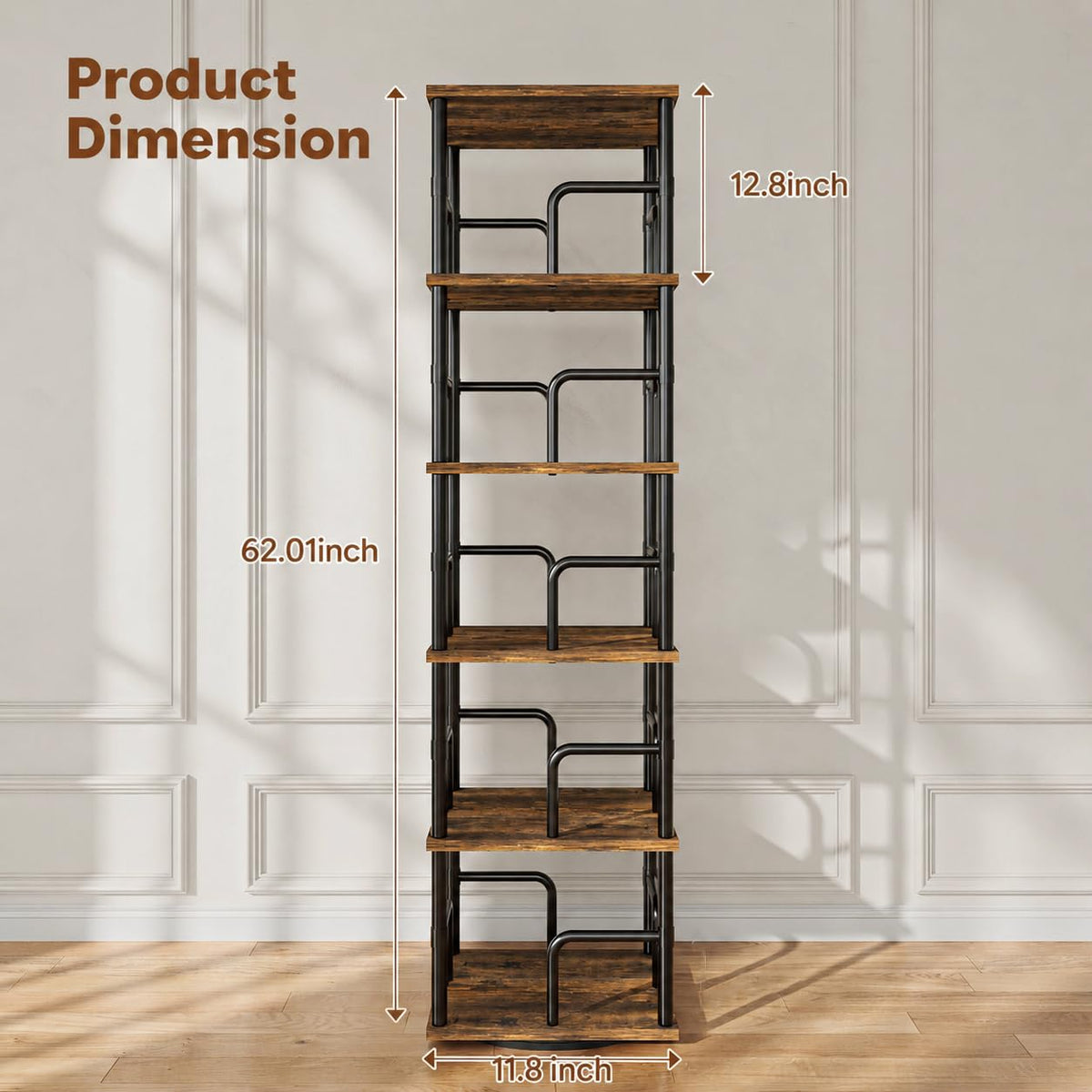 5-Tier Rotating Bookshelf with Safety Rails L1365