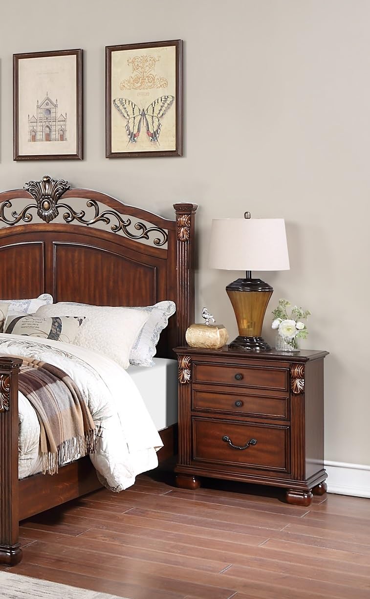 Dark Cherry California King Size Bed 3pc Set with Nightstands N9235