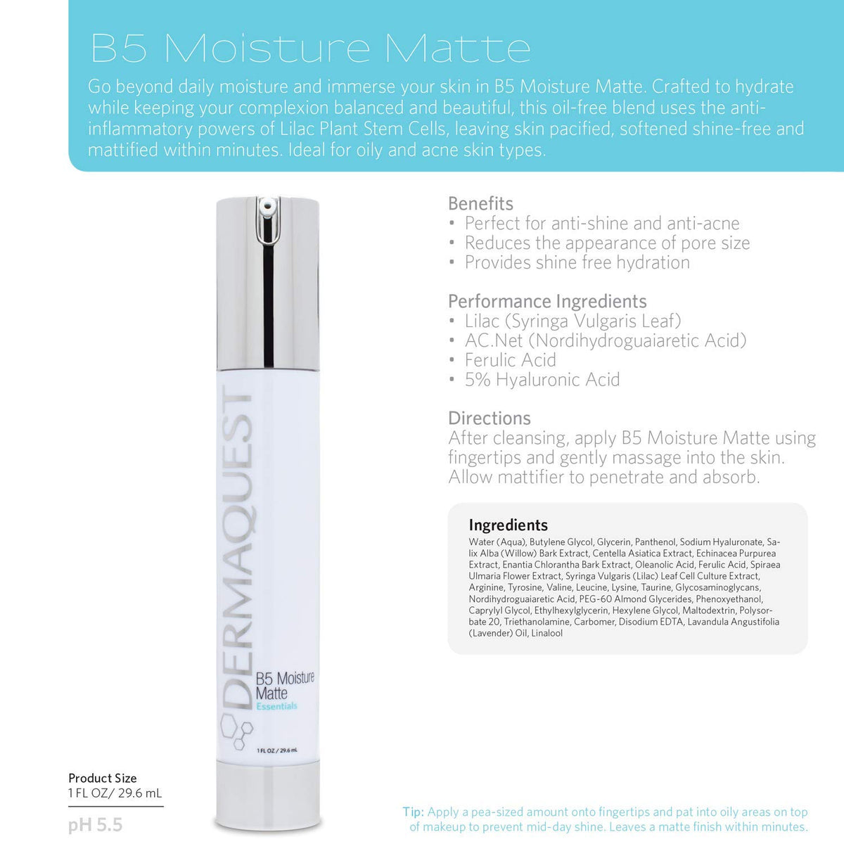 B5 Moisture Matte Face Moisturizer 1oz G789