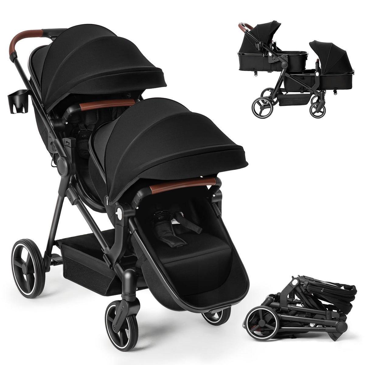 Foldable Tandem Double Stroller with Storage Basket C489867