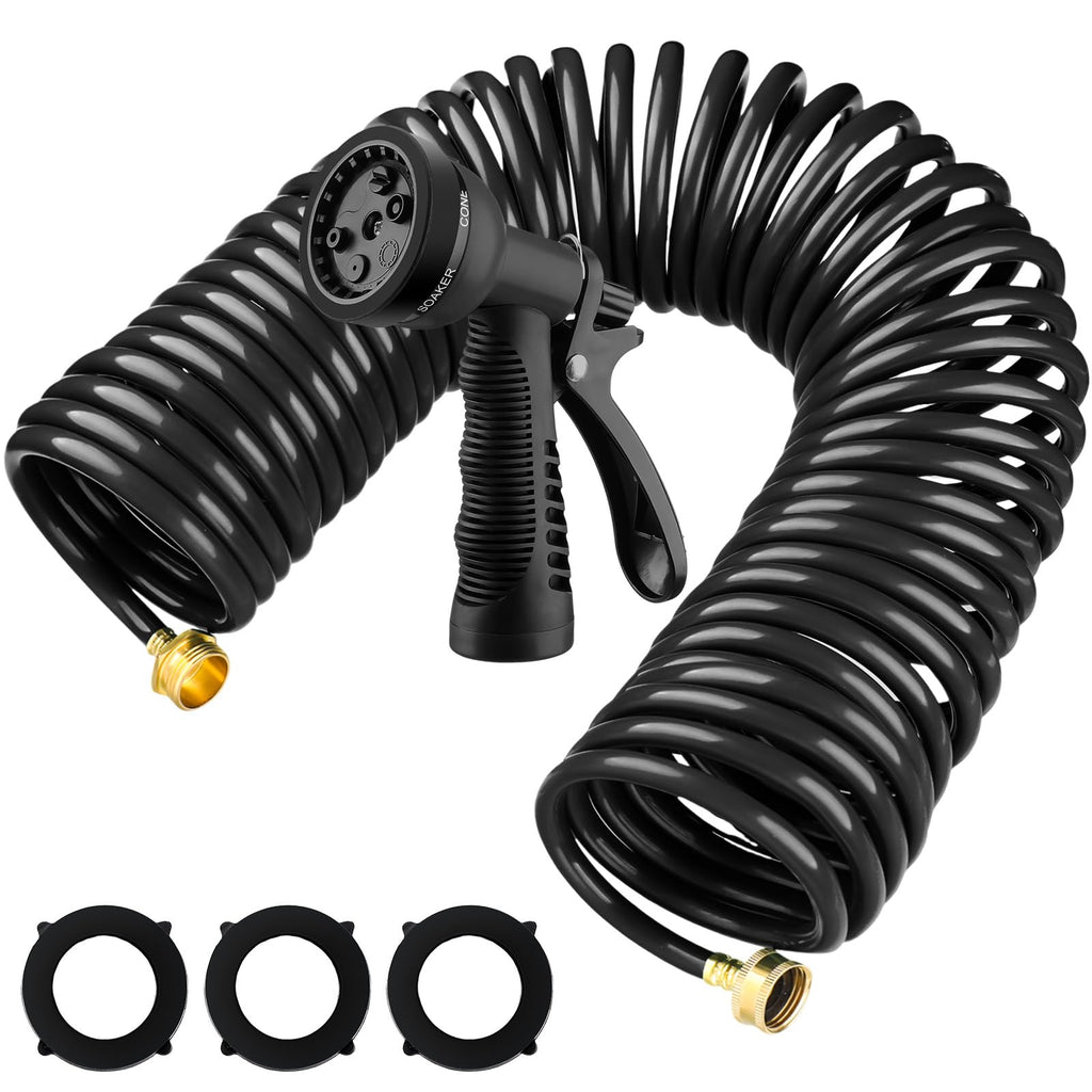 Expandable Coil Garden Hose 100 ft with Spray Nozzle K3538