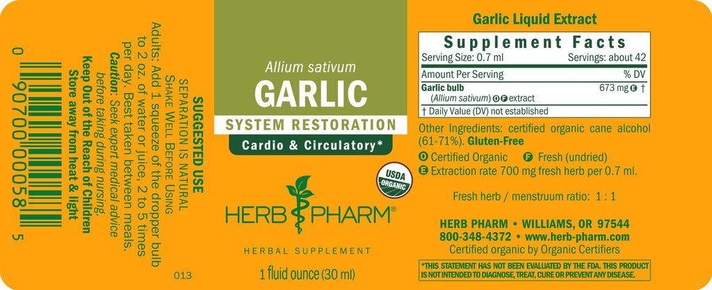Organic Garlic Liquid Extract 1 Ounce F293