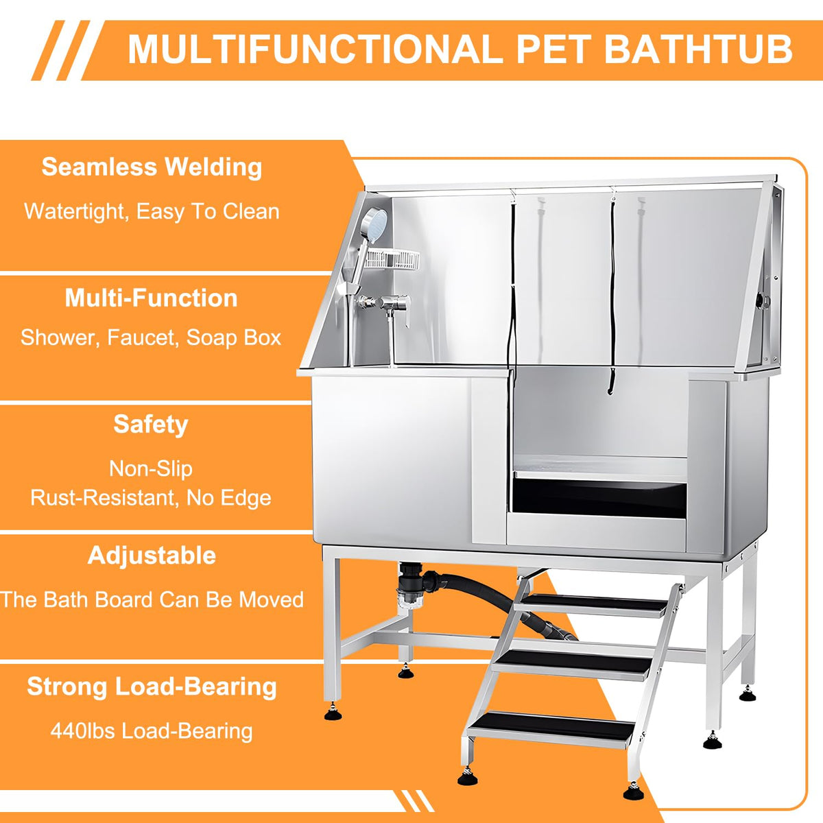 Stainless Steel Dog Washing Station with Stairs V771