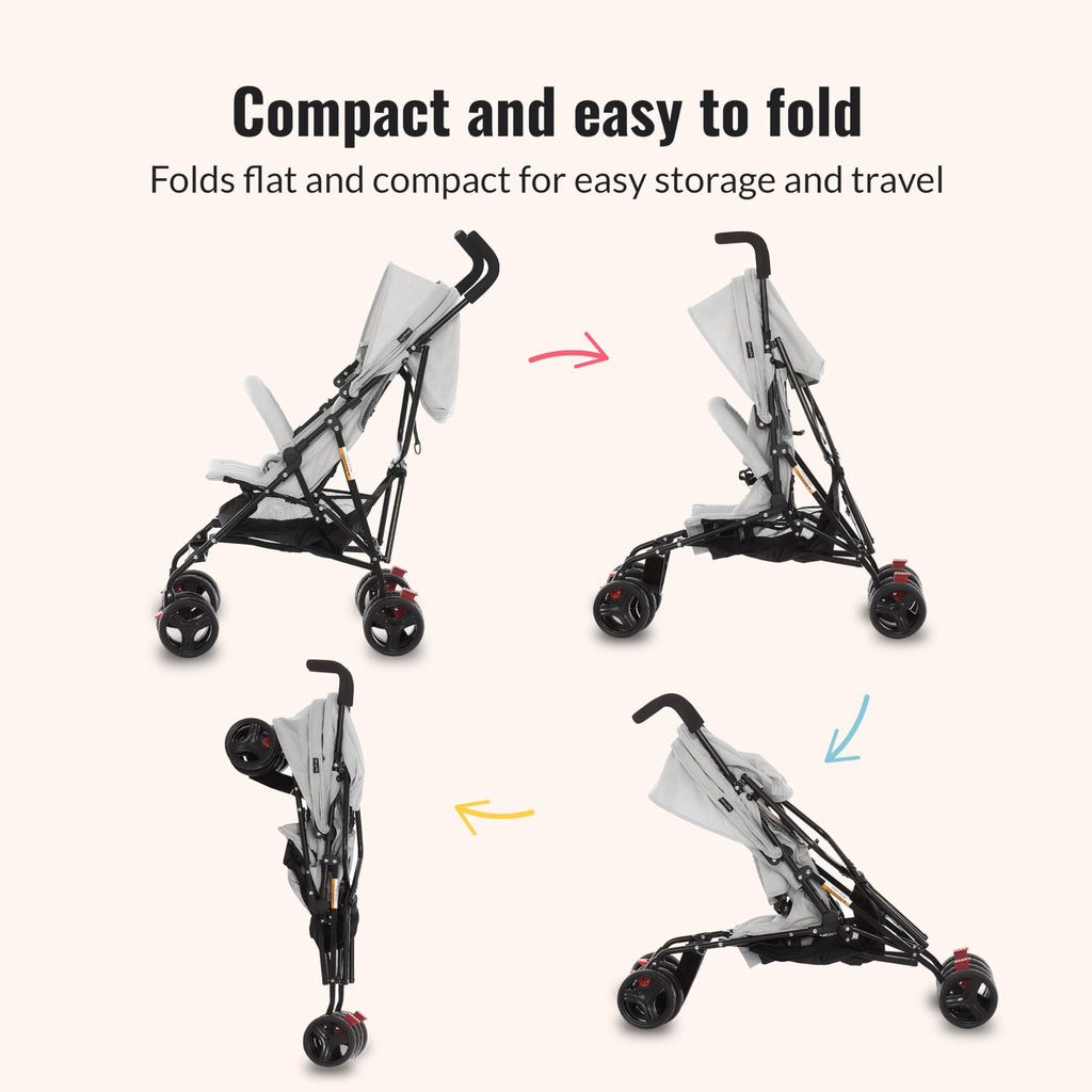 Light Gray Lightweight Baby Stroller with Compact Fold and Canopy N128