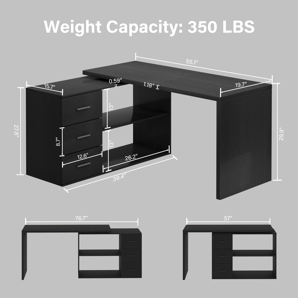 Black L Shaped Corner Desk with Storage Drawers L254579