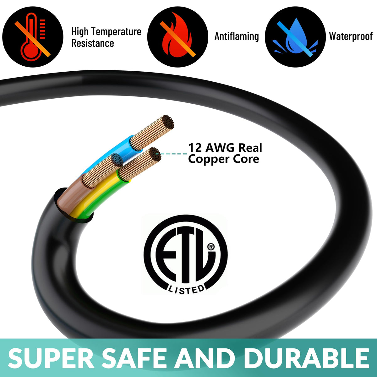 100 Ft 3 Outlet 12 Gauge Heavy Duty Outdoor Extension Cord E154