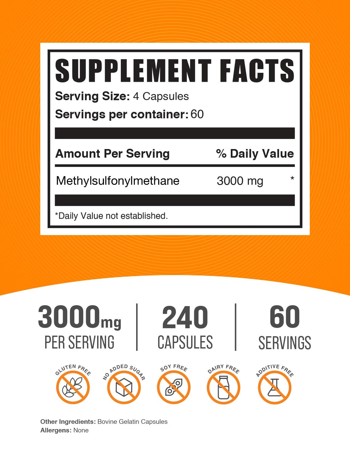 MSM 3000mg Gluten Free Capsules 240 Count G83341