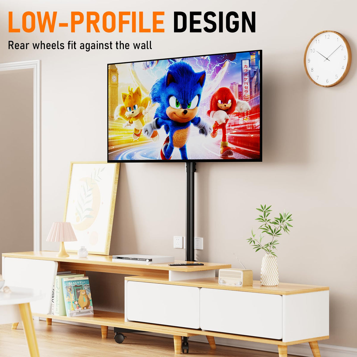 Rolling TV Stand with Locking Wheels, Black P6744
