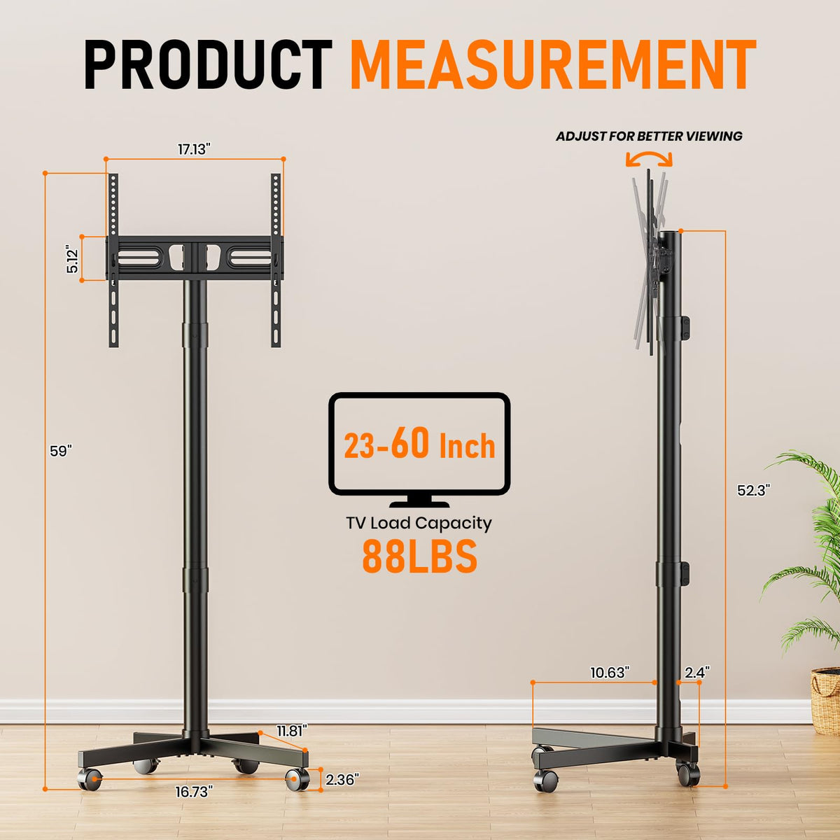Rolling TV Stand with Locking Wheels, Black P6744