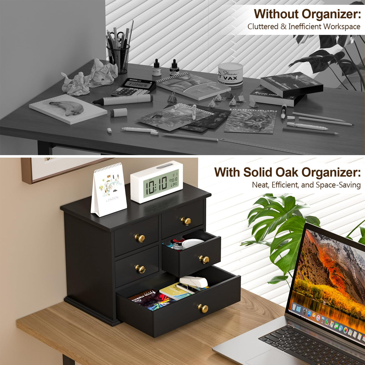 Oak Wooden Desk Organizer with Drawers K4245