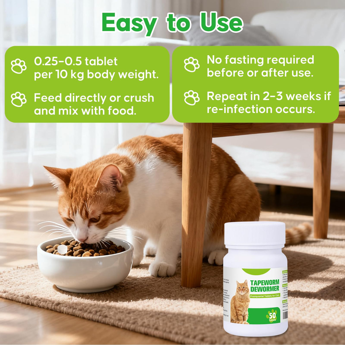 Cat Tapeworm Dewormer Tablets 50 Tablets T292
