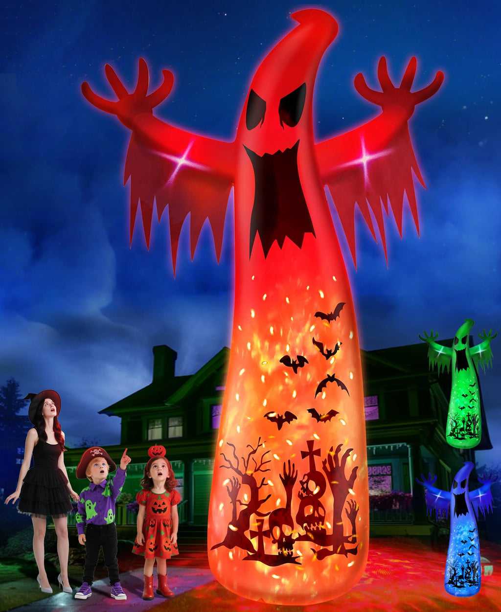 14 Ft Inflatable Ghost Outdoor Decoration with Flame Light Y87100