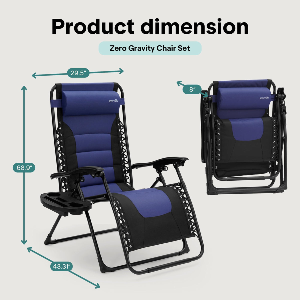 Foldable Adjustable Zero Gravity Lounge Chair with Cup Holder and Side Table J1265