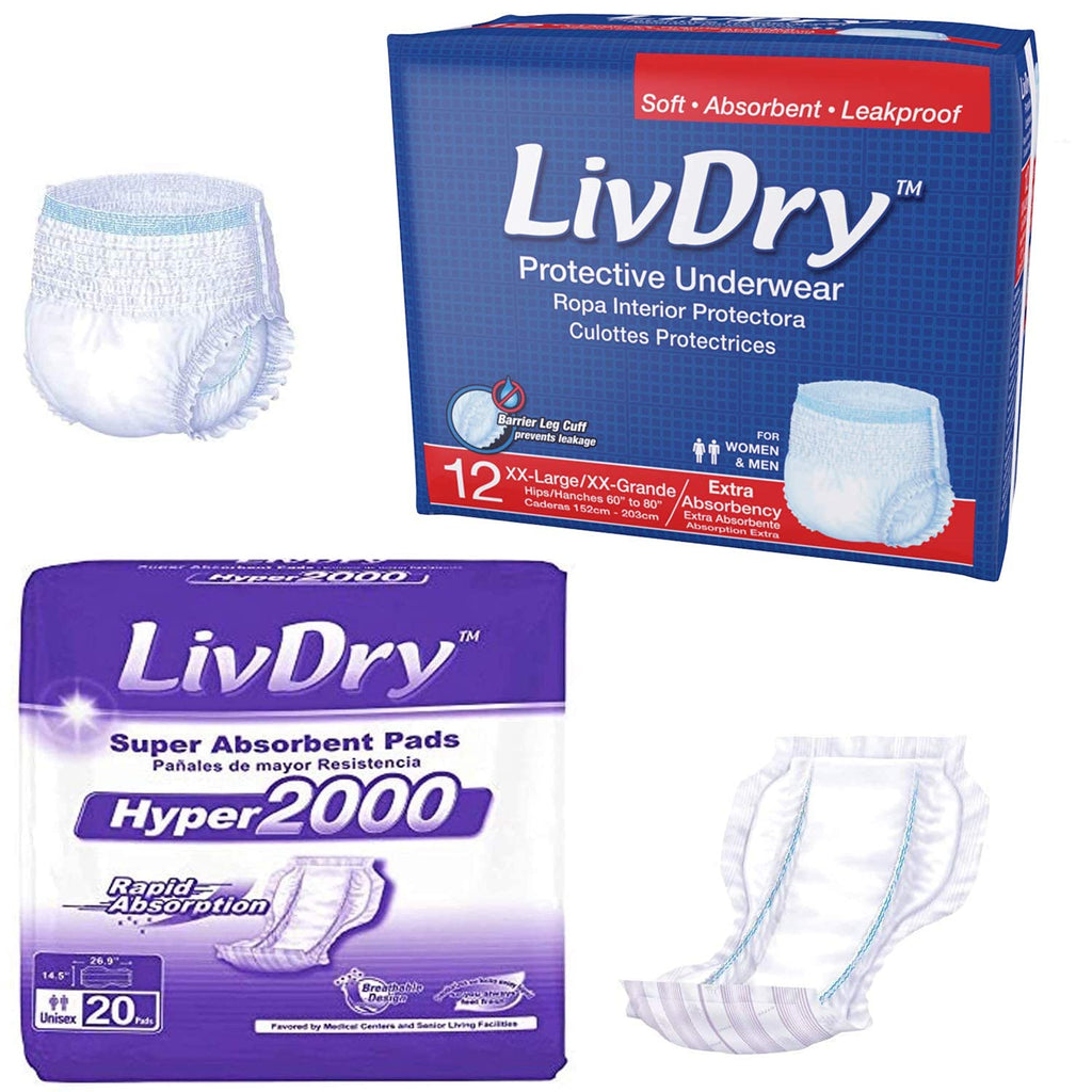 Adult 2XL Incontinence Underwear with Booster Pad Inserts M12348