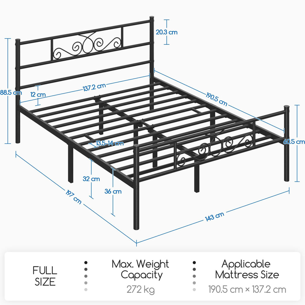 Black Metal Bed Frame with Headboard and Footboard W226