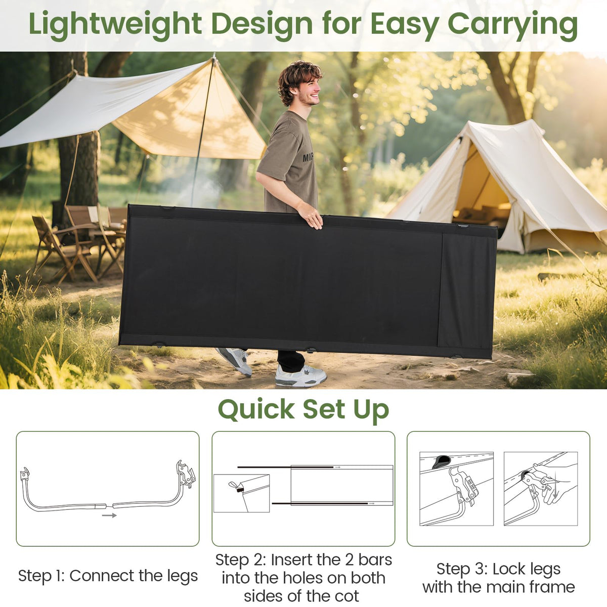 Folding Camping Cot with Carrying Bag & Side Pocket R720