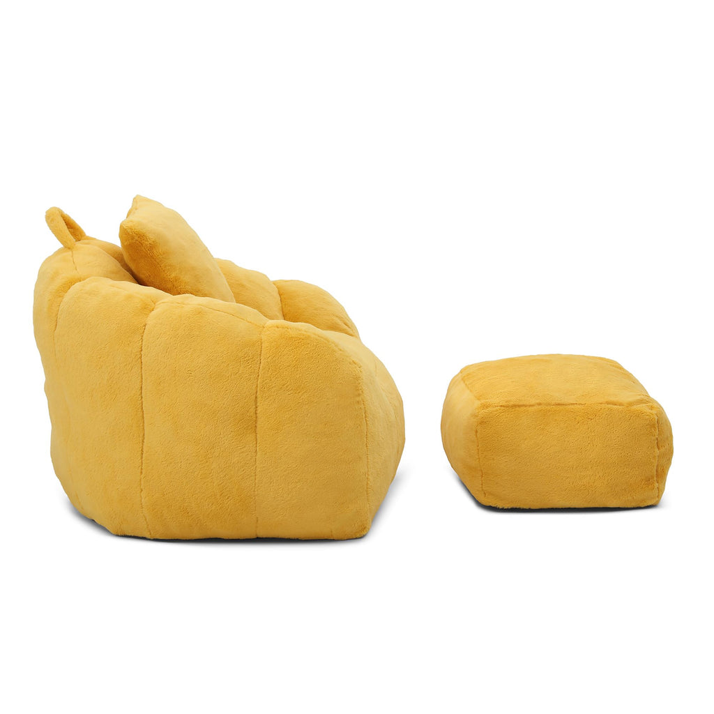 Yellow Faux Fur Memory Foam Bean Bag Chair with Footstool Y3919