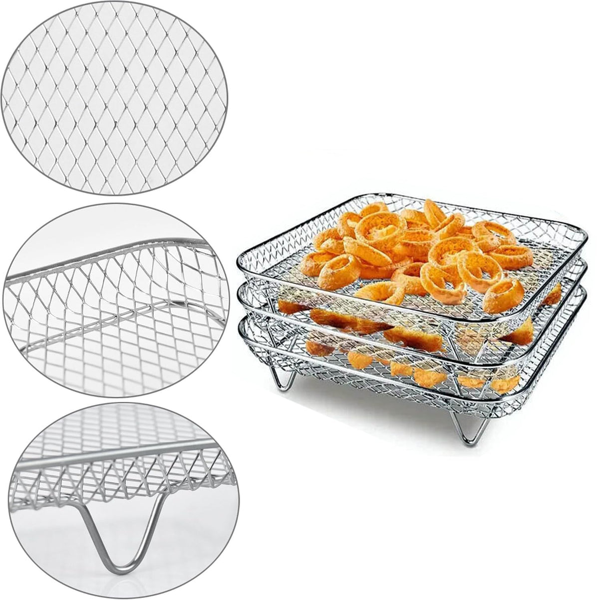 7 Inch Stackable Stainless Steel Air Fryer Rack, 3 Pcs S888