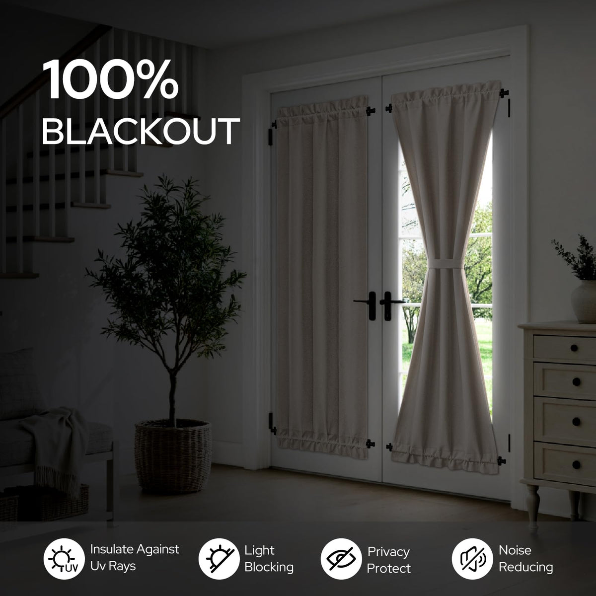 100% Blackout Linen Door Curtains 26x72 Inch K846967
