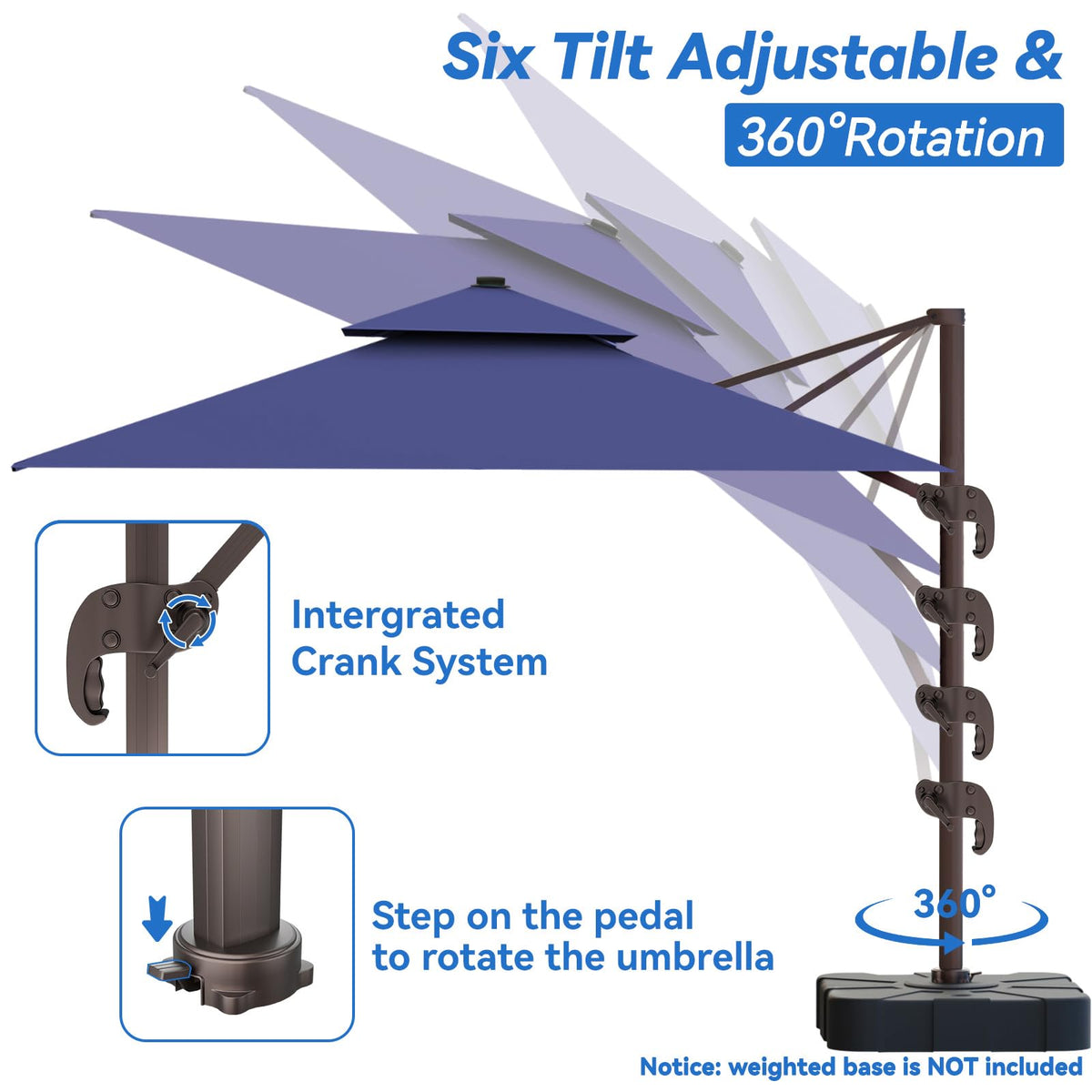 10x13FT Navy Blue Double Top Cantilever Patio Umbrella E865466